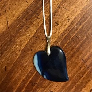 Navy Blue  Swirly Agate Heart Shaped Necklace